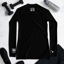 Load image into Gallery viewer, 'IWA Wāhine Rash Guard (HALE'IWA BLACK)