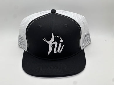 Hi Isles Black /White Mesh Snapback (White Embroidery)