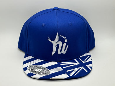 Hi Isles Blue /Hae Hawai'i White Bill Snapback (White Embroidery)