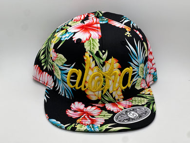 Aloha Pua Print Snapback (Yellow Embroidery)