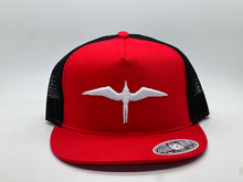 Load image into Gallery viewer, &#39;IWA Red w/Black Mesh Snapback (White Embroidery)