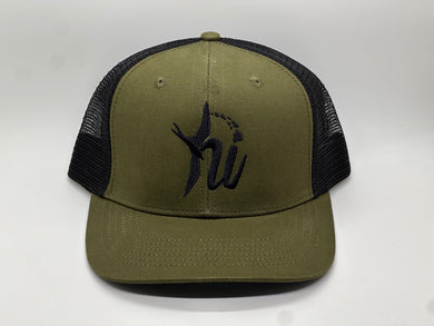 Hi Isles Olive / Black Mesh Snapback (White Embroidery)