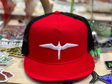 Load image into Gallery viewer, &#39;IWA Red w/Black Mesh Snapback (White Embroidery)