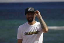 Load image into Gallery viewer, Iconic H Black Denim Snapback Hat (White Embroidery)