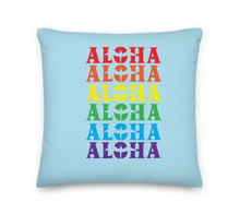 Load image into Gallery viewer, Aloha Ānuenue Rainbow Pillow in Lanikai-Blue