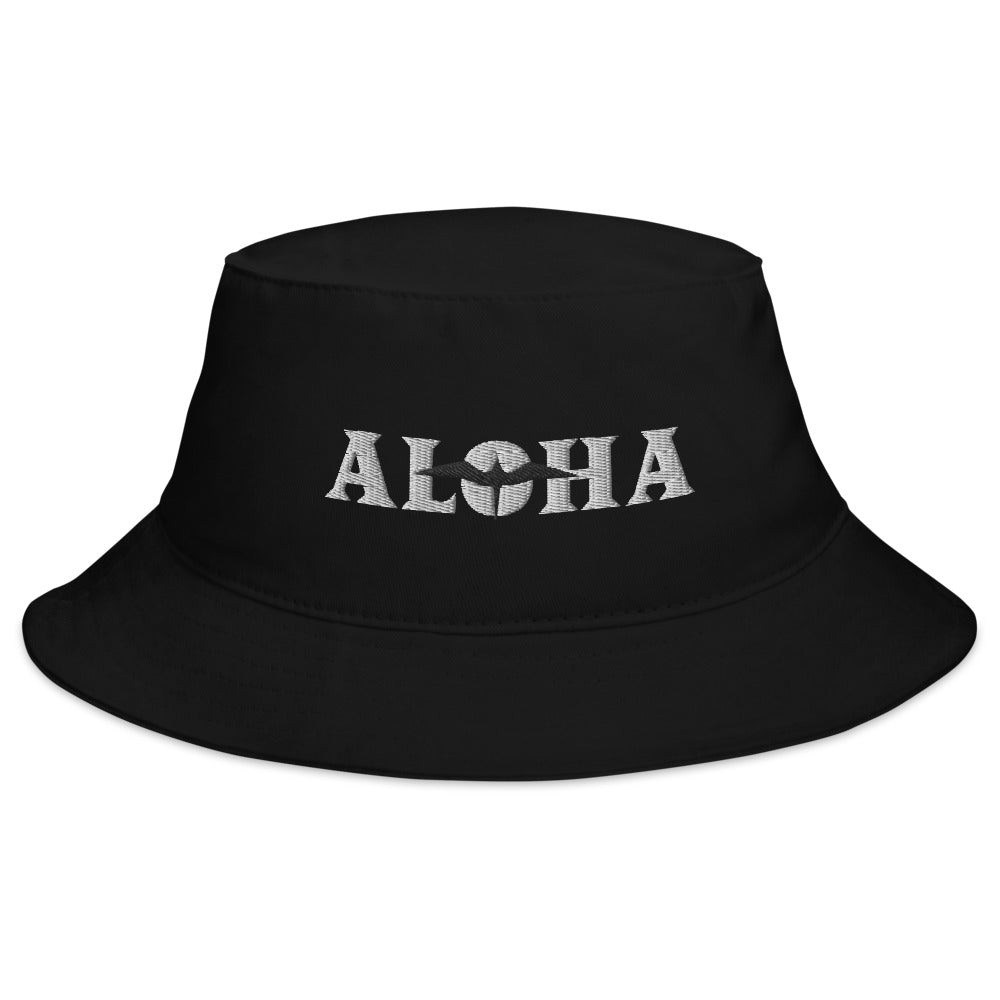 Aloha Bucket Hat (White+Black Embroidery)