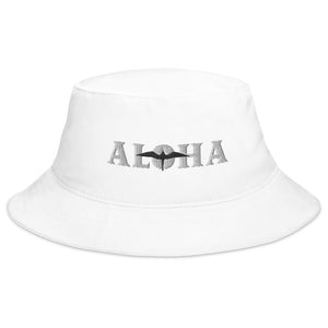 Aloha Bucket Hat (White+Black Embroidery)