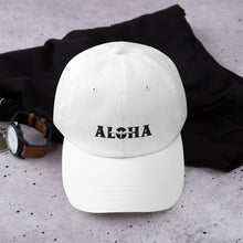 Load image into Gallery viewer, Aloha &#39;IWA Dad Hat (Black+White Embroidery)