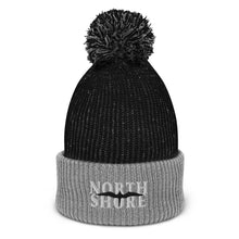 Load image into Gallery viewer, &#39;IWA North Shore Pom-Pom Beanie (White+Black Embroidery)